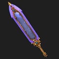 Fantasy Sword with Purple Blade Golden Decorations and Blue Gemstones in Ornate Weapon Design