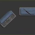 Mystical Floating Sword Above Blue Container and Opened Case on Stone Pedestals