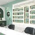 Modern Beauty Hair Salon Interior With Green Walls White Workstations And Product Displays