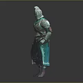 Detailed Fantasy Armored Warrior Character With Green Armor Helmet Standing Pose
