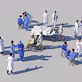 Medical Staff And Patients Interacting In Hospital Environment With Stretchers And Wheelchairs