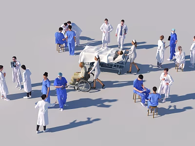 Medical Staff And Patients Interacting In Hospital Environment With Stretchers And Wheelchairs 3d model