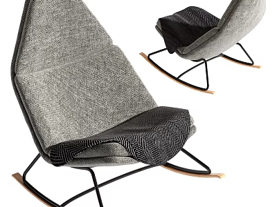Modern Leisure Chair With Gray Fabric Black Metal Frame And Wooden Rocking Legs 3d model