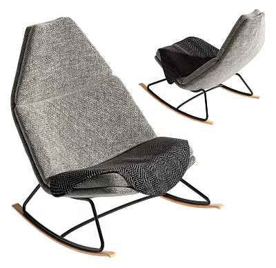 Modern Leisure Chair With Gray Fabric Black Metal Frame And Wooden Rocking Legs 3d model