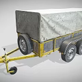 Yellow Frame Cargo Trailer With Gray Tarp Cover And Three Wheels 3d model