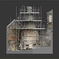 Scaffolding Equipment Supporting Masonry Tower Construction with Multiple Layers