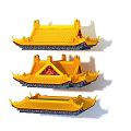 Traditional Chinese Ancient Architecture Yellow Decorative Roofs With Overhanging Eaves
