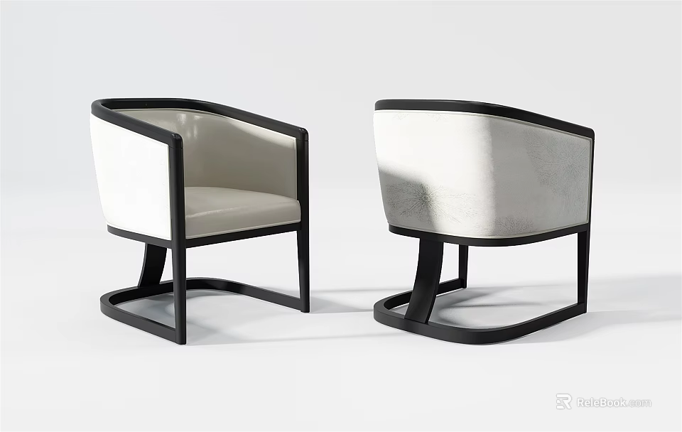 Modern Single Sofa With Black Frame Light Colored Cushion Curved Armrests 3d model