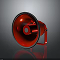 Red Megaphone With Gray Rim Sturdy Handle And Reflective Surface For Public Address