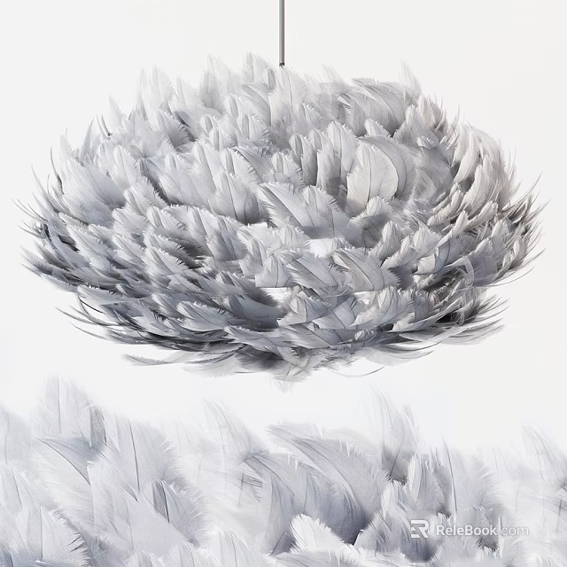 Modern Decorative Gray and White Feather Flower Shaped Fluffy Chandelier Design 3d model 