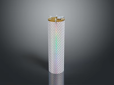 Metallic Cylindrical Object With Gold Top Mesh Surface And Rainbow Glossy Shine 3d model