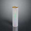 Metallic Cylindrical Object With Gold Top Mesh Surface And Rainbow Glossy Shine