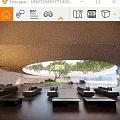 Modern Outdoor Landscape With Water Pool Palm Trees Rock Grass And Relaxation Area