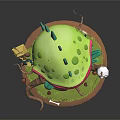 Green Carnivorous Plant with Sharp Teeth Mouth in Terracotta Pot and Snake Skull Decor