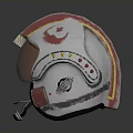 White and Red Striped X Wing Pilot Helmet with Orange Liner and Rebel Emblem