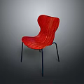 Red Single Chair with Curved Backrest Wooden Texture and Black Metal Legs