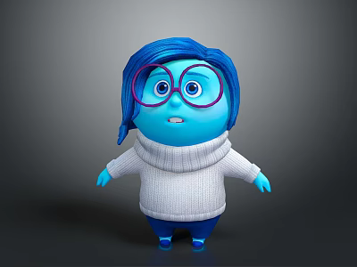 Cute Blue Doll With Pink Glasses White Turtleneck Sweater And Blue Pants 3d model