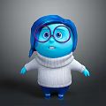 Cute Blue Doll With Pink Glasses White Turtleneck Sweater And Blue Pants