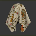 Decorative Cloth Covering Object With Floral Curly Patterns In Orange Red Beige On Dark Background