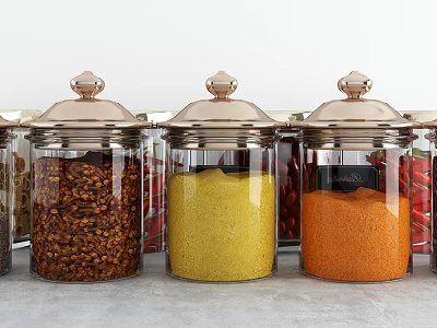 Clear Glass Kitchen Storage Jars with Copper Lids for Organized Dry Ingredients 3d model