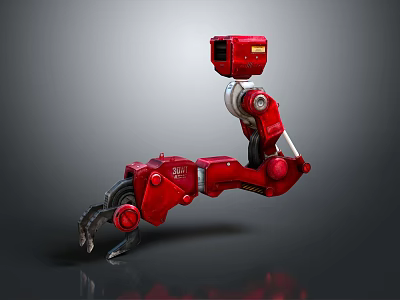 Red Robotic Arm With Mechanical Structure Joint Components And Claw End Design In Gray Background 3d model