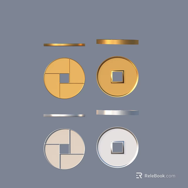 Geometric Gold and Silver Household Items with Circular Shapes Square Holes and Ring Accents 3d model 