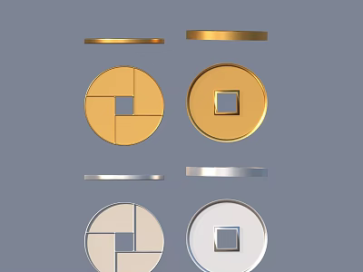 Geometric Gold and Silver Household Items with Circular Shapes Square Holes and Ring Accents 3d model