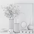 Elegant Decorative Ornament Set Featuring Green Foliage Clear Glass Vase Clock And Fragrance Bottle