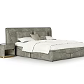 Modern Gray Upholstered Double Bed With Padded Headboard And Side Storage 3d model