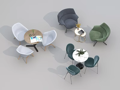 Modern Chair And Table Sets With Round Tables And Colorful Chairs 3d model