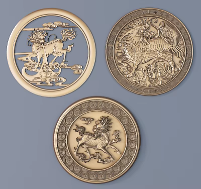 Traditional Circular Carvings With Mythical Creature Patterns And Artistic Details 3d model