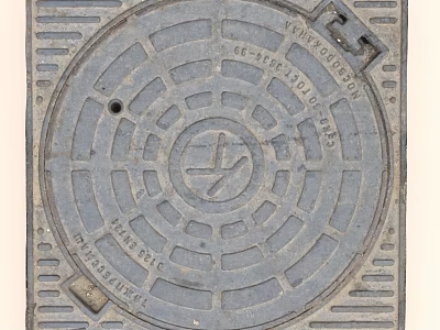 Cast Iron Manhole Cover With Circular Pattern And Textured Surface For Urban Infrastructure 3d model