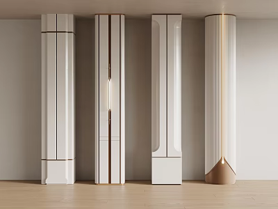 Modern Interior Columns With Diverse Geometric Shapes White Bodies And Gold Accent Details 3d model