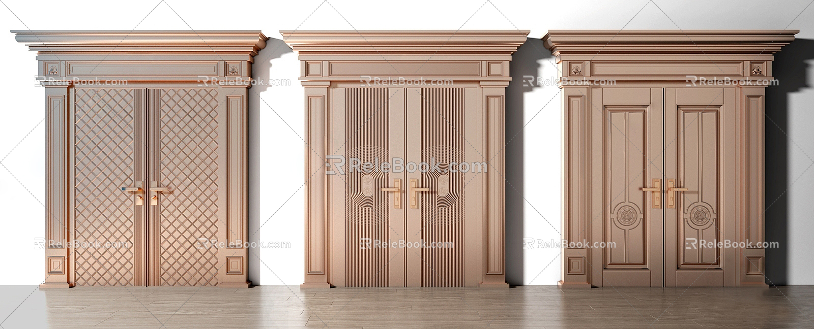 European-style double door classical anti-theft double door 3d model