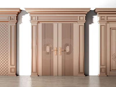 Luxurious Interior Double Door With Ornate Carved Design And Bronze Frame 3d model