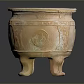 Traditional Earthenware Basin With Three Legs And Carved Patterns For Home Use