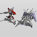 Intelligent Robotic Machines With Red White Gray Purple Armor And Long Weapons