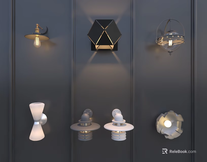 Stylish Modern Wall Lamps With Various Geometric Shapes And Contemporary Designs 3d model 
