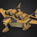 Yellow Fighter Jet Design With Black Stripes And Multiple Engines 3d model