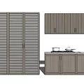 Sleek Modern Kitchen Design With Wooden Wall And Base Cabinets 3d model