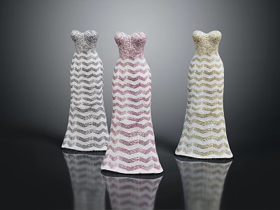 Strapless Sequined Dresses With Zigzag Pattern In Silver Pink Gold Colors 3d model