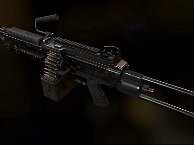 Tactical Machine Gun With Ammunition Belt Metal Barrel And Ergonomic Stock Design 3d model