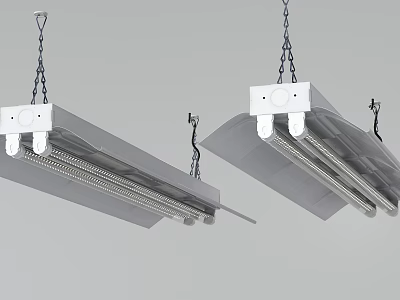Chain Hung Heating Pendant Lights with White Square Canopies and Metal Tubes 3d model