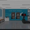 Fitness Room Interior With Blue Wall Faster Higher Stronger Slogan Display Screens And Treadmill