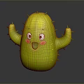 Green Cartoon Cactus Character With Cute Expression Big Eyes Open Mouth And Blush Cheeks