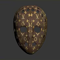 Ornamental Weapon Mask with Brown Base Featuring Intricate Gold Pattern and Eye Nose Holes