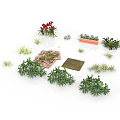 Various Types of Plants Including Red Flowers Green Shrubs Grass Tufts And Moss Mats
