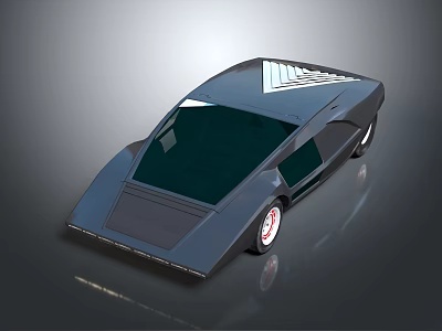 Black Concept Car with Sleek Aerodynamic Body Dark Tinted Windows Red Rims Futuristic Louvered Roof 3d model