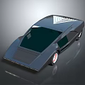 Black Concept Car with Sleek Aerodynamic Body Dark Tinted Windows Red Rims Futuristic Louvered Roof
