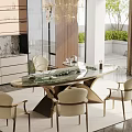 Modern Tea Table and Chairs with Elegant Marble Top and Cream White Seats